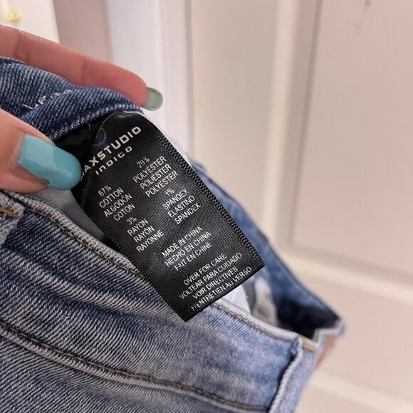 Max Studio Womens Medium Wash High Rise Distressed Cuff Cropped Tapered Jeans 6 - Picture 6 of 10